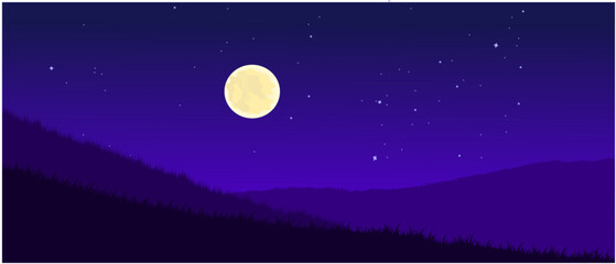 hillside valley grass with night sky background