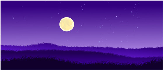 full moon over the grass land, meadow