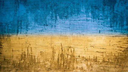 Ukrainian flag painted on a wall. Yellow blue wall texture background. Grunge yellow blue wall background. Abstract grunge background.