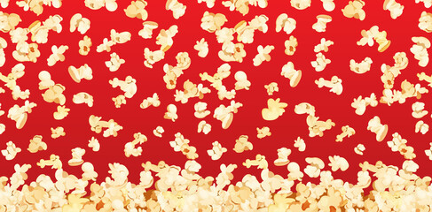 Popcorn pieces background for cinema, movie, food concepts. Cartoon vector illustration. - obrazy, fototapety, plakaty