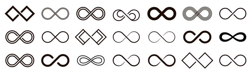 Infinity shape icon set endless vector illustration - obrazy, fototapety, plakaty