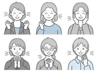 喜ぶ高齢女性の上半身セット