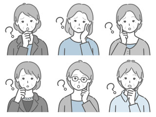 疑問に思う高齢女性の上半身セット