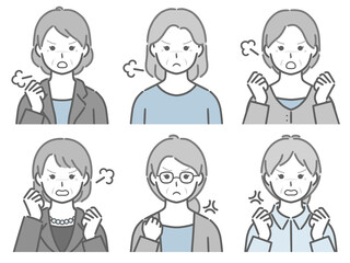 怒る高齢女性の上半身セット