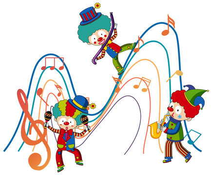 Clown cartton character with music note