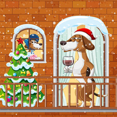 A beagle dog celebrating Christmas
