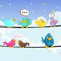 many birds on the wire