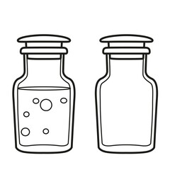 Jars with lapped lids laboratory glassware outlined for coloring page on white background