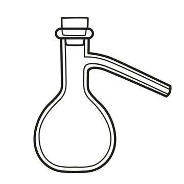 Wurtz flask or side-arm flask outlined for coloring page on white background