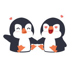 Fototapeta premium Cute Happy Penguins Couple cartoon
