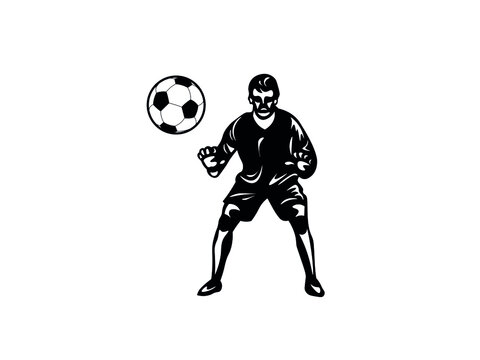 Black goalkeeper silhouette ready and waiting for a ball. Suits for a logo, emblem, label. Flat detailed figure.