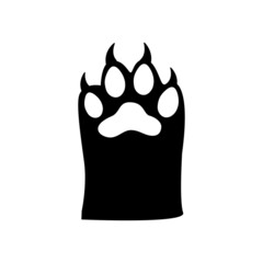 A cat's paw with sharp claws. The kitty is scratching. Home pet. Silhouette of a cat's paw. Black solid vector icon