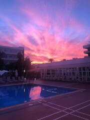 Sunset over Santa Ponsa Park hotel on Mallorca