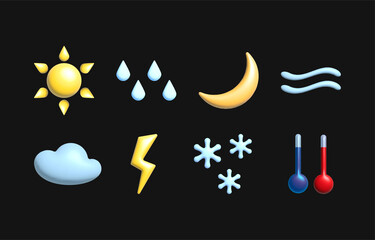 3d weather icons vector 3d render for apps and social media