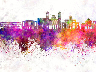 Fototapeta premium Limassol skyline in watercolor background