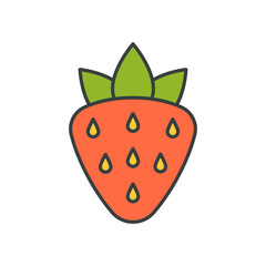 Bright red strawberry seeds green leaves pop art style vector cartoon vitamin natural juicy berry