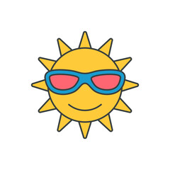 Fashion yellow sun character in sunglasses with beams pop art style t shirt print vector flat