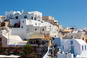 Naklejka premium View of the city of Oia on the island of Santorini in the Cyclades archipelago in the Aegean Sea. Greece