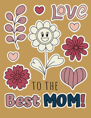 To the best Mom! Mothers Day greeting card. Beautiful hand-drawn flowers, plants and lettering. Vector illustration. 