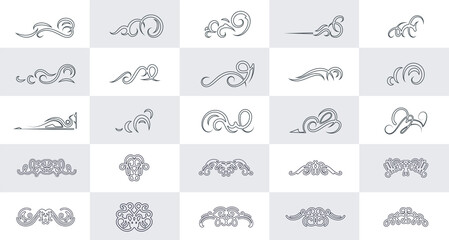 Vintage set decor elements for wedding cards, decorating valentines, vector framing title of different printed products. Vintage patterns, frames and weaves on a white background. Round business icons