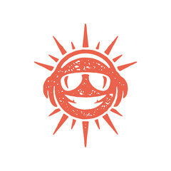 Laughing hipster red sun in headphones and sunglasses bright light beams grunge texture vector