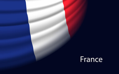 Wave flag of France on dark background. Banner or ribbon vector template