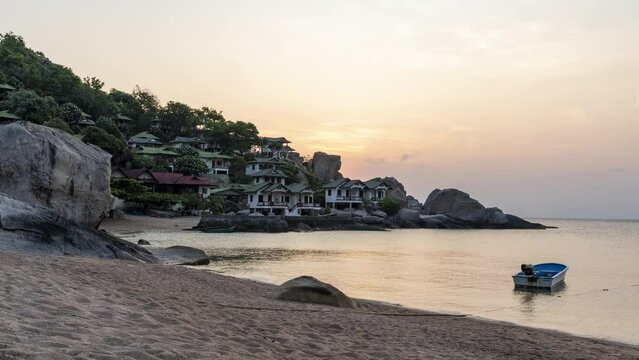 Time lapse of morning sunrise at Tanod bay of Koh Tao in Surat Thani, Thailand