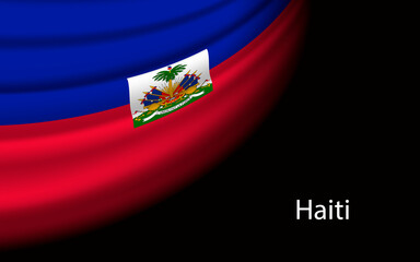 Wave flag of  Haiti on dark background.