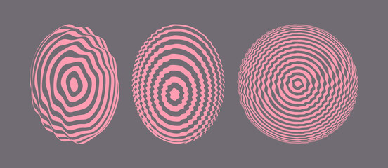 Optical illusion in the shape of distorted sphere. Striped deformed circle. Abstract digital signal form. Sound wave. 3D vector illustration for cover, poster, flyer or banner.