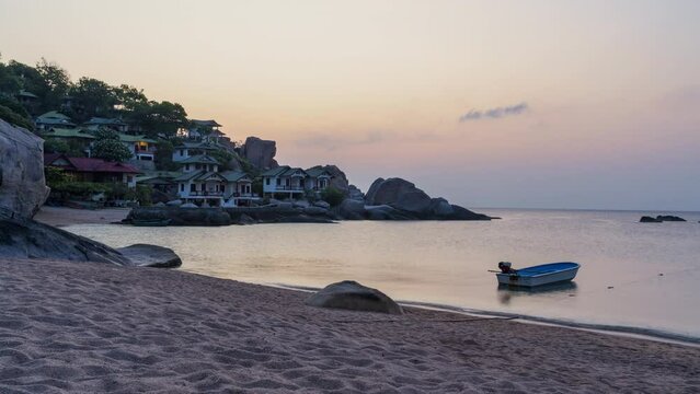 Time lapse of morning sunrise at Tanod bay of Koh Tao in Surat Thani, Thailand