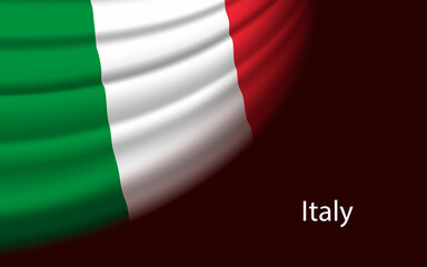 Wave flag of Italy on dark background. Banner or ribbon vector template