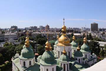 Fototapeta na wymiar View from the bell tower to Saint Sophia Cathedral in Kyiv, Ukraine
