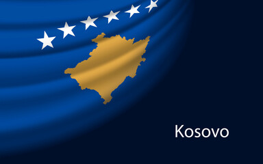 Wave flag of Kosovo on dark background. Banner or ribbon vector template