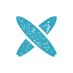 Two crossed surfboard vintage hand drawn minimalist logotype grunge texture vector illustration