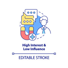 High interest and low influence concept icon. Stakeholder mapping abstract idea thin line illustration. Isolated outline drawing. Editable stroke. Arial, Myriad Pro-Bold fonts used