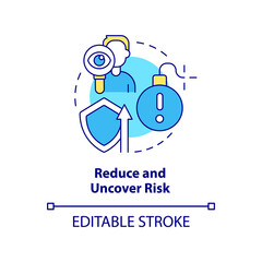 Reduce and uncover risk concept icon. Benefit of stakeholder management abstract idea thin line illustration. Isolated outline drawing. Editable stroke. Arial, Myriad Pro-Bold fonts used