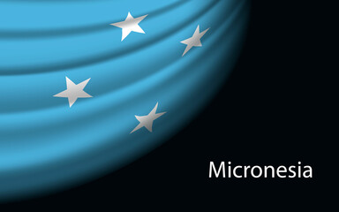 Wave flag of Micronesia on dark background.