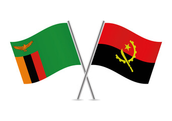Zambia and Angola flags. Zambian and Angolan flags on white background. Vector icon set. Vector illustration.