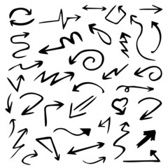 Hand drawn set of arrows. Collection black arrow on white background. Vector illustration.