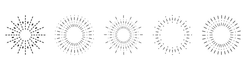 Vector light rays elements on white background. Sunburst set. Vintage sunrise collection.  Vector Illustration 