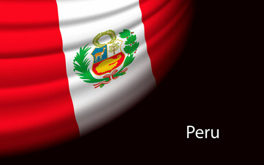 Wave flag of Peru on dark background. - obrazy, fototapety, plakaty
