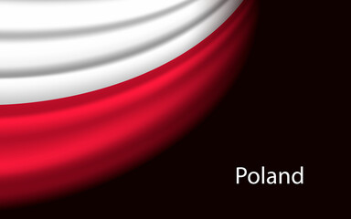 Wave flag of  Poland on dark background. Banner or ribbon vector template