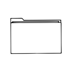 Office folder line art. Pocket for storing paper documents. Archive order. Hand drawn graphic vector illustration. Isolated simple doodle element.