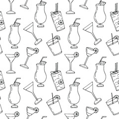 Cocktails seamless pattern vector illustration, hand drawing doodle