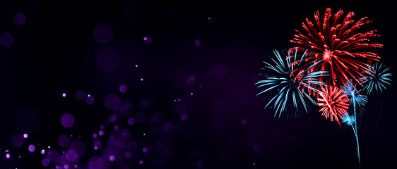 Red and Blue Fireworks on Purple background