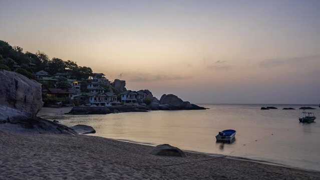 Time lapse of morning sunrise at Tanod bay of Koh Tao in Surat Thani, Thailand