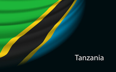 Wave flag of Tanzania on dark background.