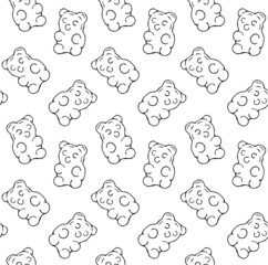 Vector seamless pattern of hand drawn doodle sketch gummy bear isolated on white background