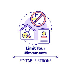 Limit your movements concept icon. Prepare personal information. Action during war abstract idea thin line illustration. Isolated outline drawing. Editable stroke. Arial, Myriad Pro-Bold fonts used