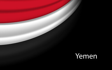Wave flag of Yemen on dark background. Banner or ribbon vector template